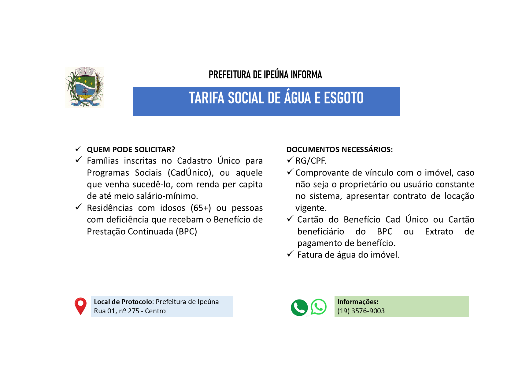 Tarifa Social de Água e Esgoto já está em vigor